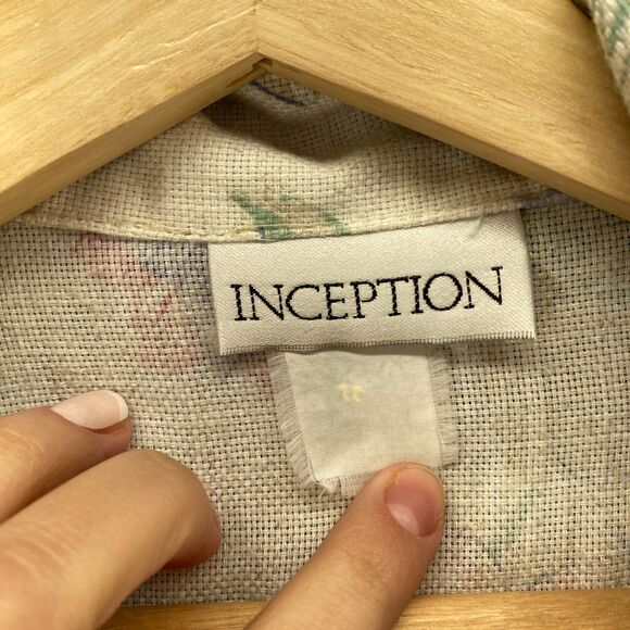 Inception Blazer Women L Large White Floral Collared Long Sleeve One Button - Picture 3 of 6